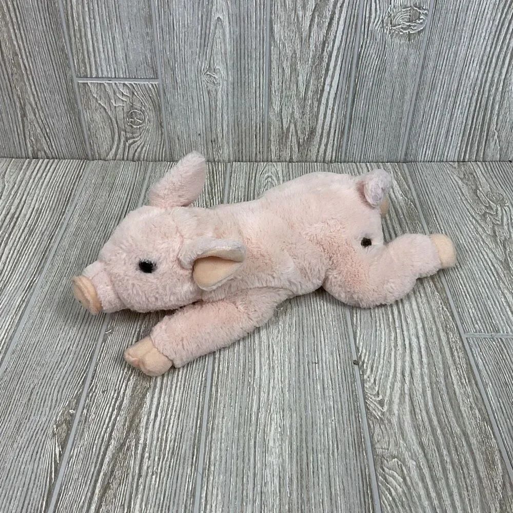 FAO Schwarz Pink Pig Plush 14” Stuffed Animal Toy Lying Down Floppy